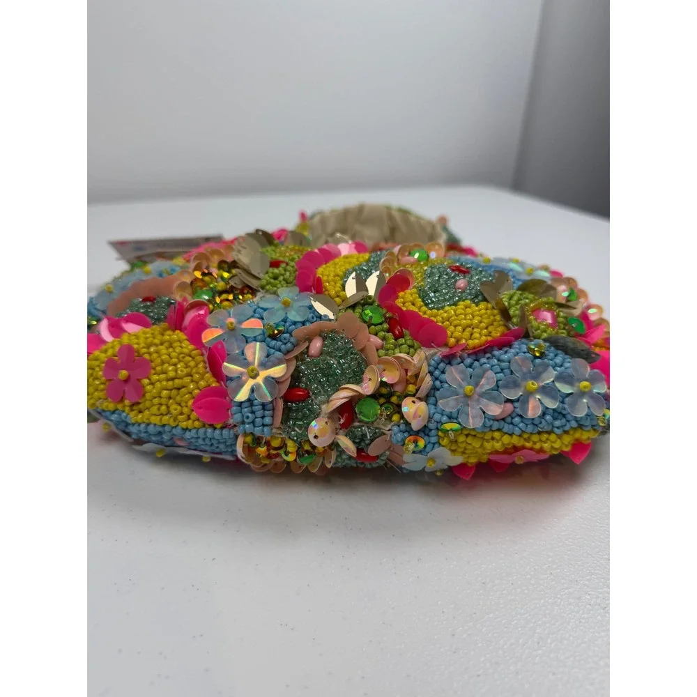 Handcrafted India Beaded Floral Hobo Bag Sequin Embellished Multi Color Handbag
